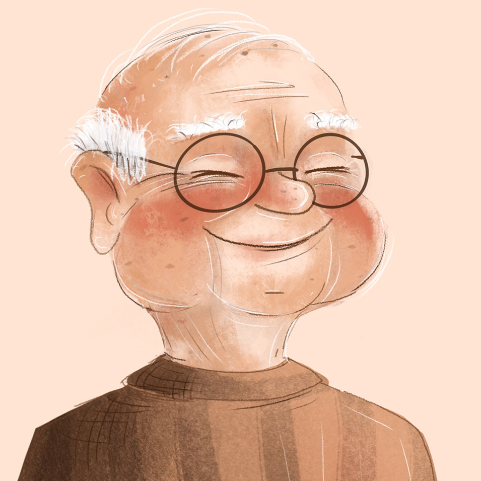 Kinderbuchillustration Hamburg Charakterdesign Illustration glücklicher Opa