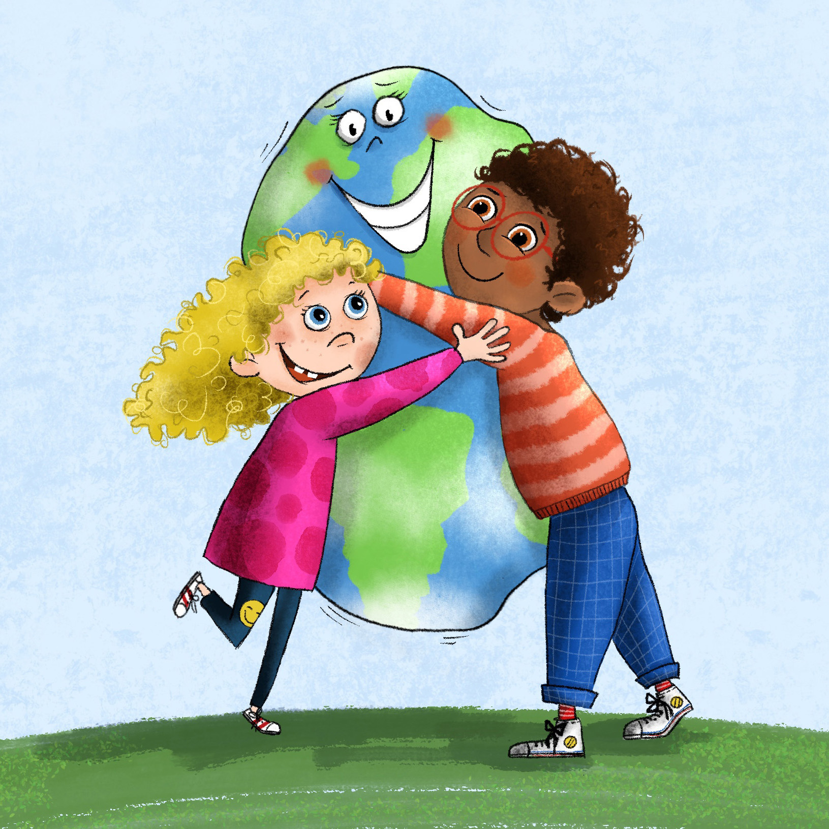 Klimatag Illustration Kinder mit Mother Earth Illustration zum Klimatag